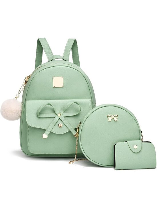 Women\'s Green PU Leather lightweight Fahsion 3-Pieces Backpack Shoulder Bag main image 6